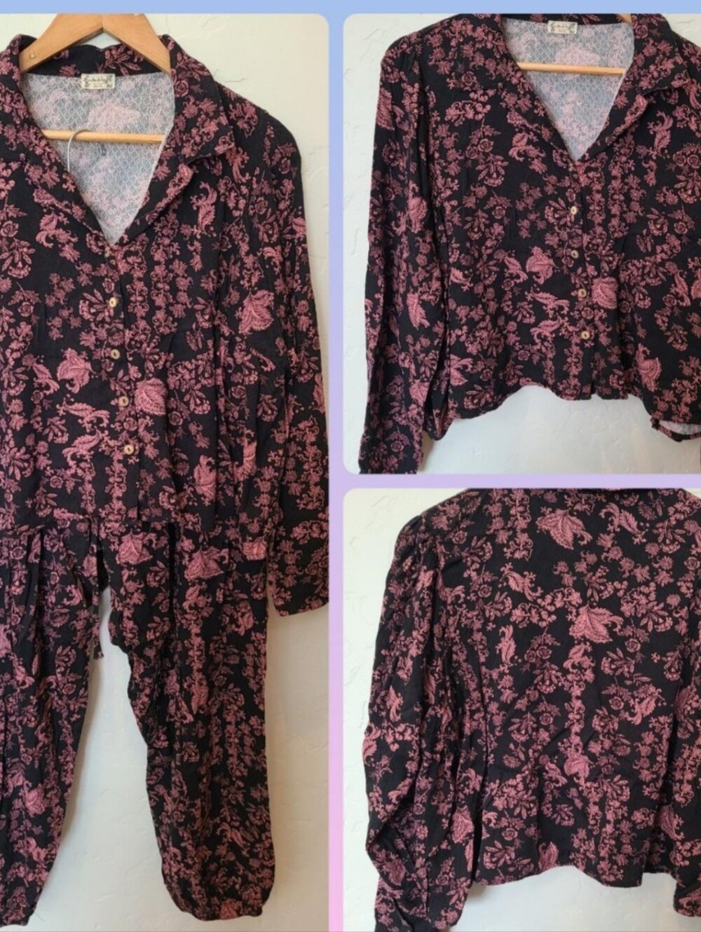 Free People Intimately Steady Love Boho Floral Harem Pajama Lounge Set XL